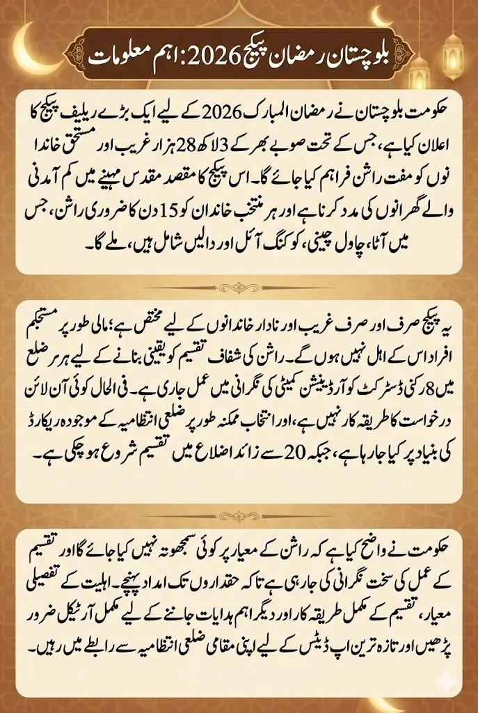 Balochistan Ramzan Package 2026 Announced for 328,000 Families – Eligibility, Distribution Method & Key Details
