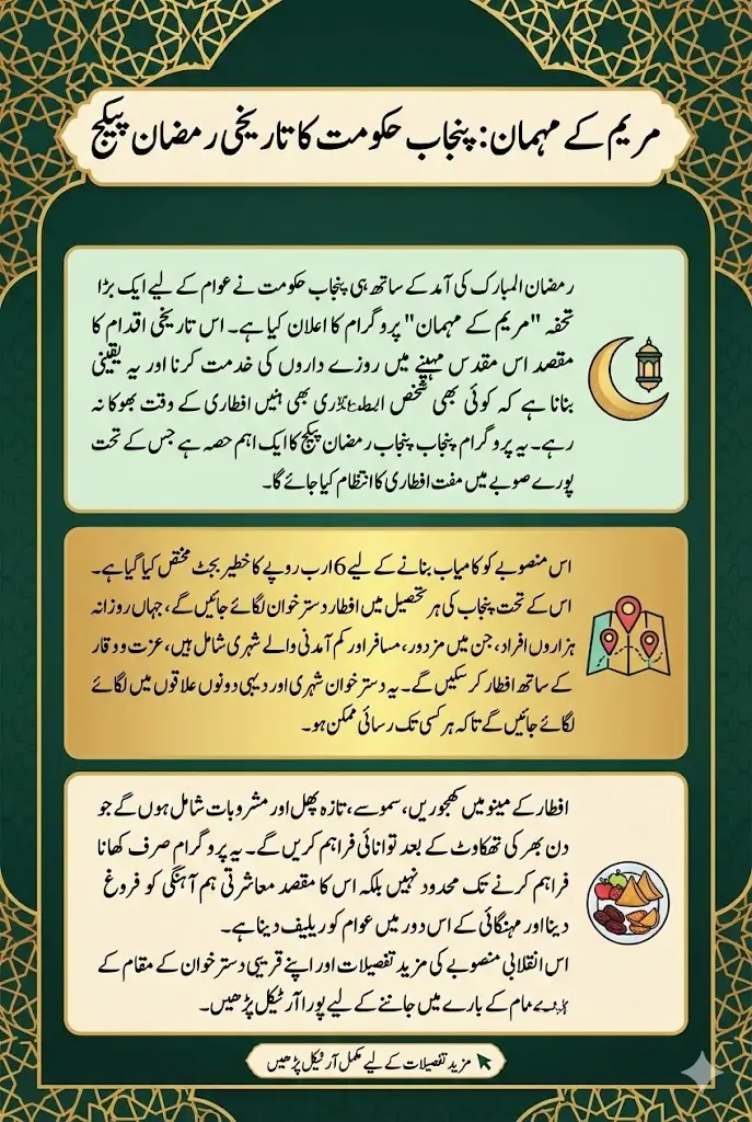 Punjab Government Finalizes Maryam Kay Mehmaan Ramzan Initiative to Serve Free Iftar Across the Province