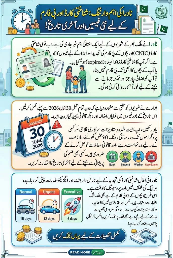 NADRA Issues New Fee Update for CNIC Renewal and B-Form – Complete Process Before June 30, 2026